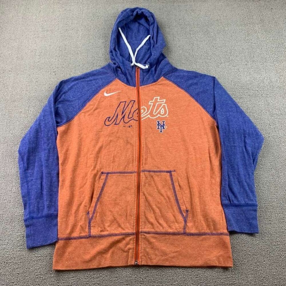 Y2K Nike New York Mets Hoodie Men L Orange MLB Full Zip Raglan‎ Graphic Baseball